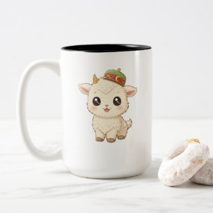 Süßes Kawaii-Babyziegen mit traditioneller Mütze K Zweifarbige Tasse
