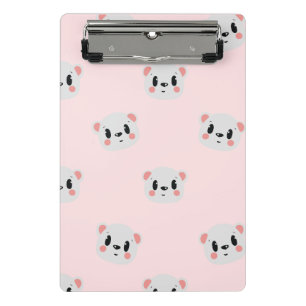 Süßes Kawaii-Bärengesicht-Muster auf Pastellrosa Mini Klemmbrett