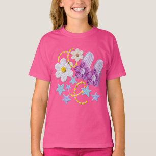 Süßes Kawaii-Blumen- und Sternen-Kidcore-Rosa-T-Sh T-Shirt