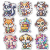 Süßes Kawaii Bobo Bubble Tea und Tiere Aufkleber (Vorderseite)