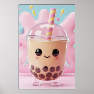 Süßes Kawaii-Bubble-Tea-Charakter-Poster Poster