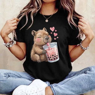 Süßes Kawaii Capybara Trinkt Boba Bubble Tea Kawai T-Shirt