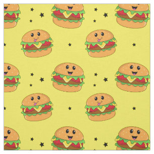 Süßes Kawaii-Cheeseburger-Muster auf Gelb Stoff