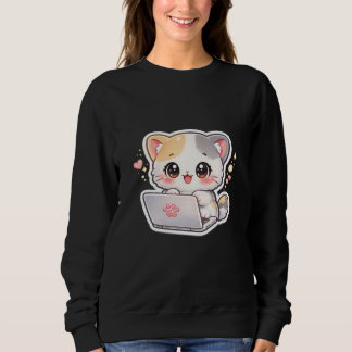 Süßes Kawaii Chibi-Katze mit Laptop Frauen Sweatsh Sweatshirt