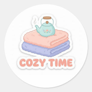 Süßes Kawaii-"Cozy Time"-Sticker  Runder Aufkleber