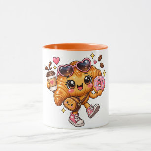 Süßes Kawaii-Croissant-Donut-Two-Tone-Tasse Tasse