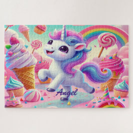 Süßes Kawaii-Einhorn, Cupcakes, Regenbogen Puzzle