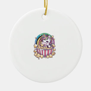 Süßes kawaii Einhorn mit Popcorn Langarm T-Shirt Keramik Ornament