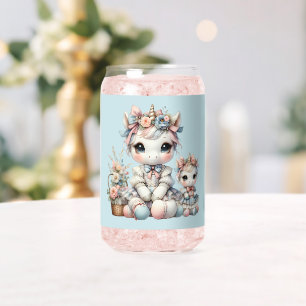 Süßes Kawaii-Einhorn-Mutter-Tochter-Duo Blau Dosenglas