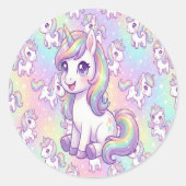 Süßes Kawaii-Einhorn-Pastell-Regenbogen-Magie Runder Aufkleber (Vorderseite)