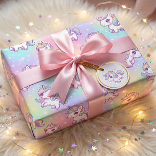 Süßes Kawaii-Einhorn-Pastell-Regenbogen-Magisch Geschenkpapier