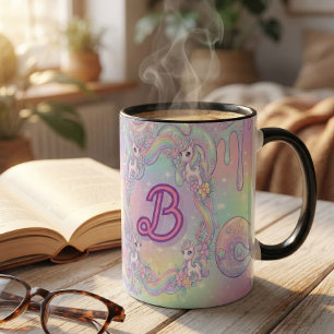 Süßes Kawaii-Einhorn-Pastell-Regenbogen-Magisch Zweifarbige Tasse