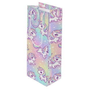 Süßes Kawaii-Einhorn Pastell-Regenbogen Magisches Geschenktüte Für Weinflaschen