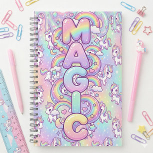 Süßes Kawaii-Einhorn-Pastell-Regenbogen-Magisches Notizblock