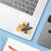 Süßes Kawaii-Fledermaus mit Fleischbällchensuppe Aufkleber (Laptop mit iPhone)