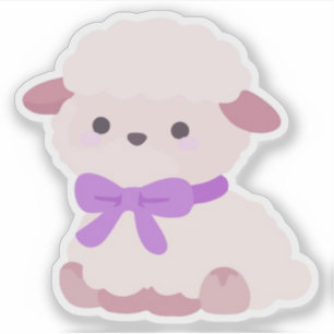 Süßes Kawaii Fluffiges Lamm mit Lila Schleife Stic Aufkleber