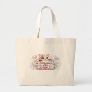 Süßes Kawaii Folge Uns Katze Pastell Rosa Social M Jumbo Stoffbeutel