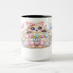 Süßes Kawaii Folge Uns Katze Pastell Rosa Social M Tasse