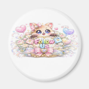 Süßes Kawaii Folge Uns Katze Pastellrosa Social Me Magnet