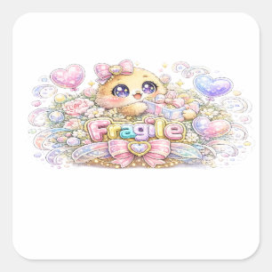 Süßes Kawaii Fragiles Mit Sorgfalt Behandeln Katze Quadratischer Aufkleber