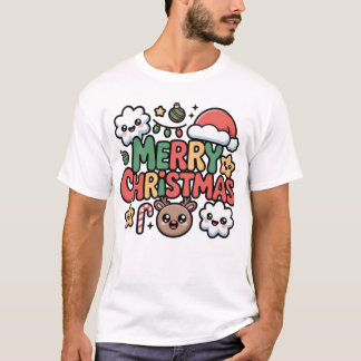 Süßes Kawaii Frohe Weihnachten Feiertags Cartoon T T-Shirt