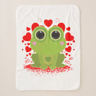 Süßes Kawaii-Frosch-Herzen XOXO Cozy Liebesdesign Sherpadecke