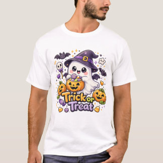 Süßes Kawaii-Geist-Trick-or-Treat-Halloween-T-Shir T-Shirt