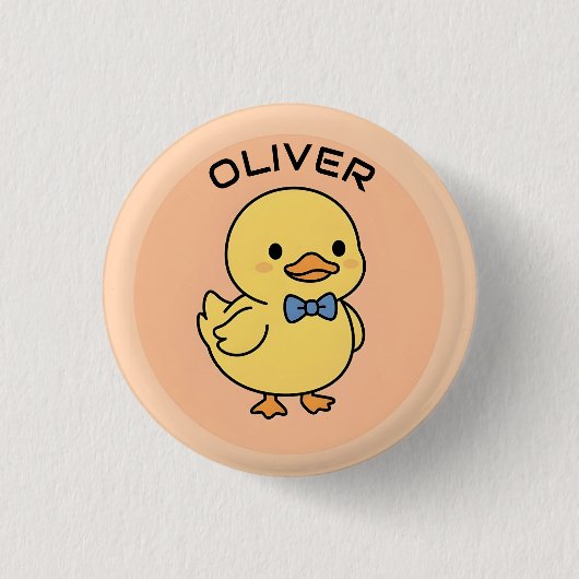 Süßes Kawaii gelbes Entlein mit blauer Fliege Button (Vorderseite)