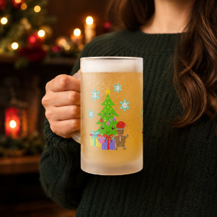 Süßes Kawaii-Gesicht Weihnachtsbaum Szene Mattglas Bierglas