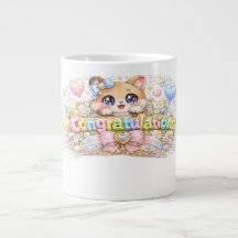 Süßes Kawaii-Glückwunsch-Katze-Pastellrosa-Blumen
