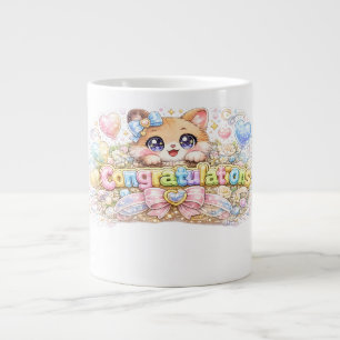 Süßes Kawaii-Glückwunsch-Katze-Pastellrosa-Blumen Jumbo-Tasse