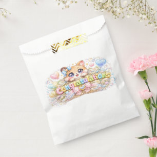 Süßes Kawaii-Gratulieren-Katze-Pastellrosa-Blumen Geschenktütchen
