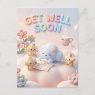 Süßes Kawaii Gute Besserung mit Schlafendem Wolken Postkarte