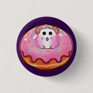 Süßes Kawaii-Hamster-in-Rosa-Glasur-Donut-Kunstwer Button