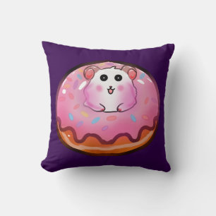 Süßes Kawaii-Hamster-in-Rosa-Glasur-Donut-Kunstwer Kissen