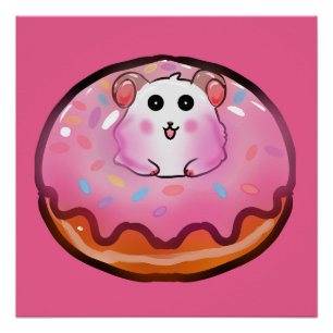 Süßes Kawaii-Hamster-in-Rosa-Glasur-Donut-Kunstwer Poster