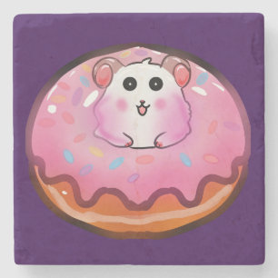 Süßes Kawaii-Hamster-in-Rosa-Glasur-Donut-Kunstwer Steinuntersetzer