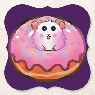 Süßes Kawaii-Hamster-in-Rosa-Glasur-Donut-Kunstwer Untersetzer
