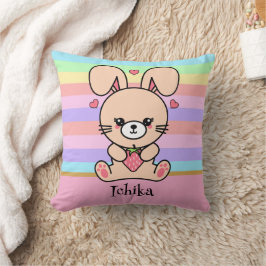 Süßes Kawaii-Hasen-Kaninchen Pastell-Gestreift Kissen
