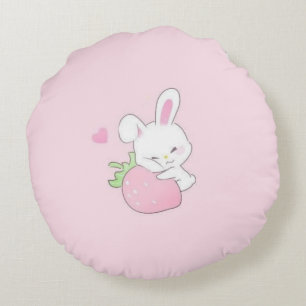 Süßes Kawaii-Hasen-Rundkissen - Pastellrosa Rundes Kissen