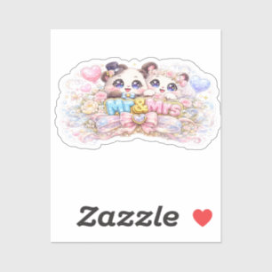 Süßes Kawaii Herr und Frau Panda Paar Pastell Rosa Aufkleber