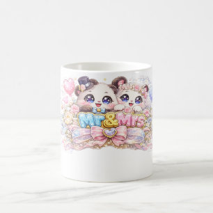 Süßes Kawaii Herr und Frau Panda Paar Pastell Rosa Kaffeetasse
