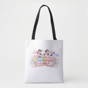 Süßes Kawaii Herr und Frau Panda Paar Pastellrosa  Tasche