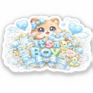 Süßes Kawaii It's a Boy Teddybär Pastellblau Newb Aufkleber