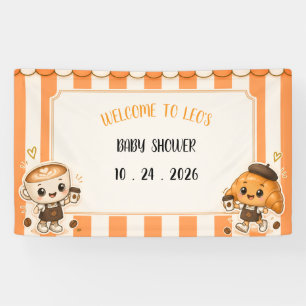 Süßes Kawaii-Kaffee-Croissant-Orange-Baby-Shower Banner
