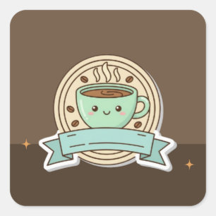 Süßes Kawaii-Kaffeetassen-Logo-Design - Editierbar Quadratischer Aufkleber