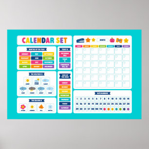 Süßes Kawaii-Kalender-Set Poster