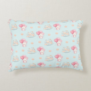 Süßes Kawaii-Kaninchen und schlafender Bär Pastell Dekokissen