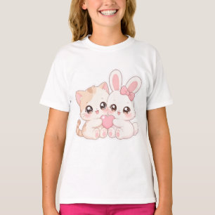 Süßes Kawaii-Kätzchen und Häschen beste Freunde T- T-Shirt