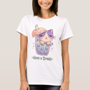 Süßes Kawaii-Katzen-Boba-T-Shirt   Mach eine Pause T-Shirt